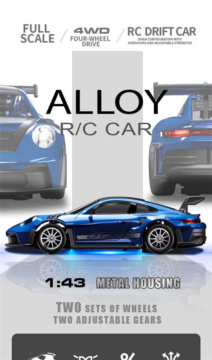 RC Drift Car 1:43 with Gyro - 4WD, LED and Remote Control 13