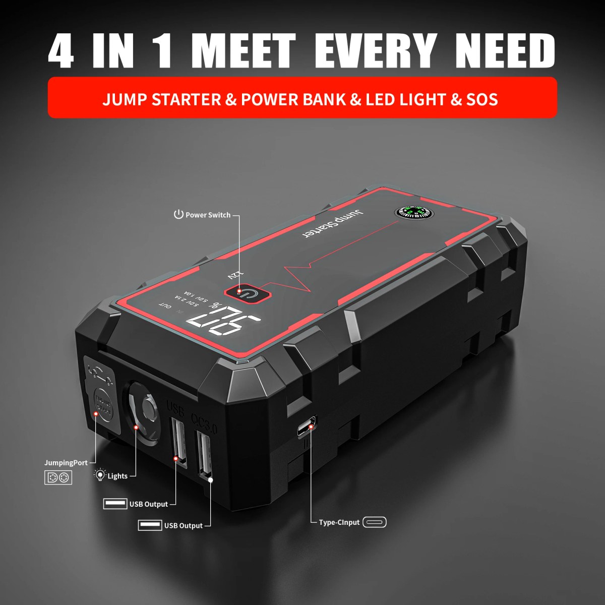 Portable Car Starter 12000mAh 1600A for 12V Vehicles 4