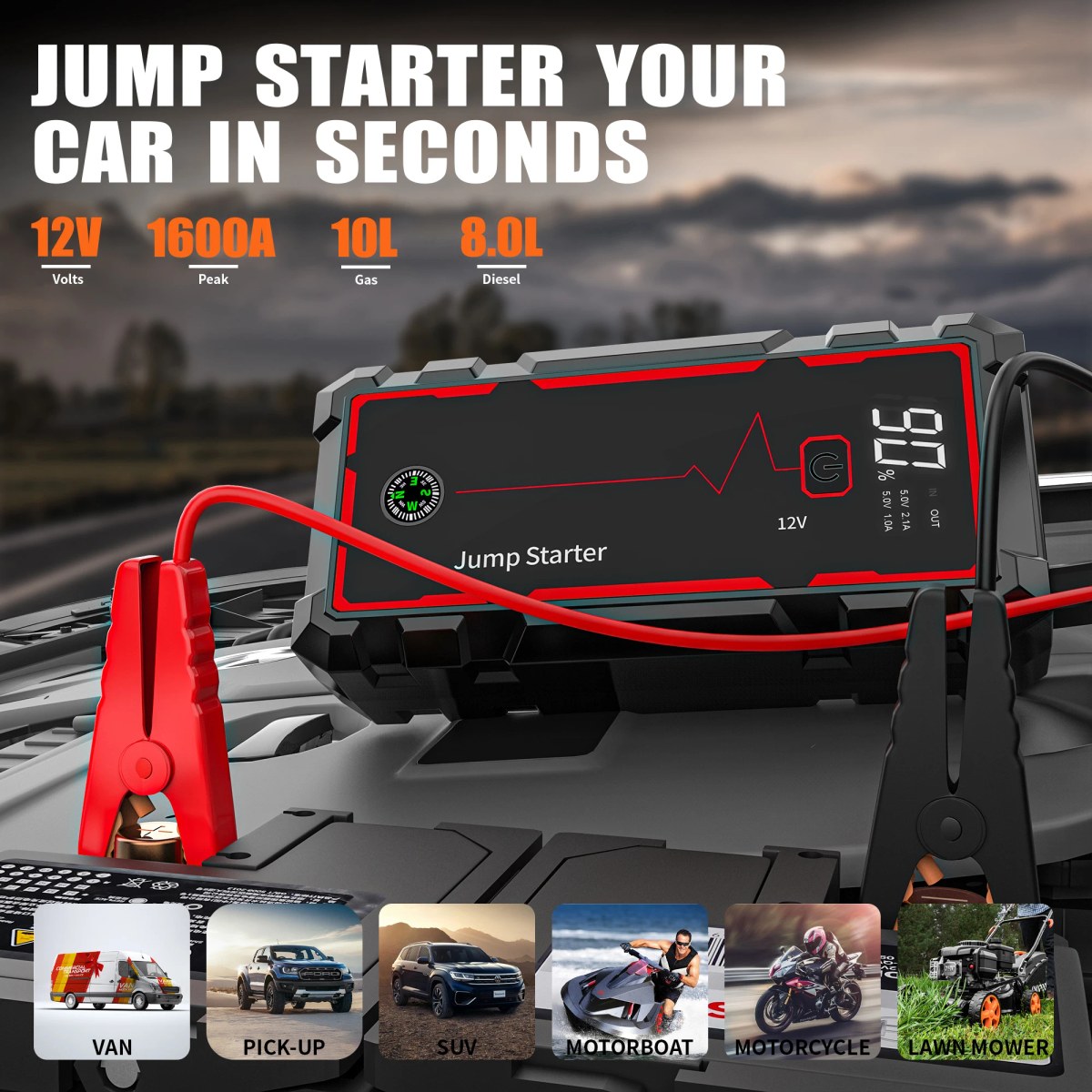Portable Car Starter 12000mAh 1600A for 12V Vehicles 6