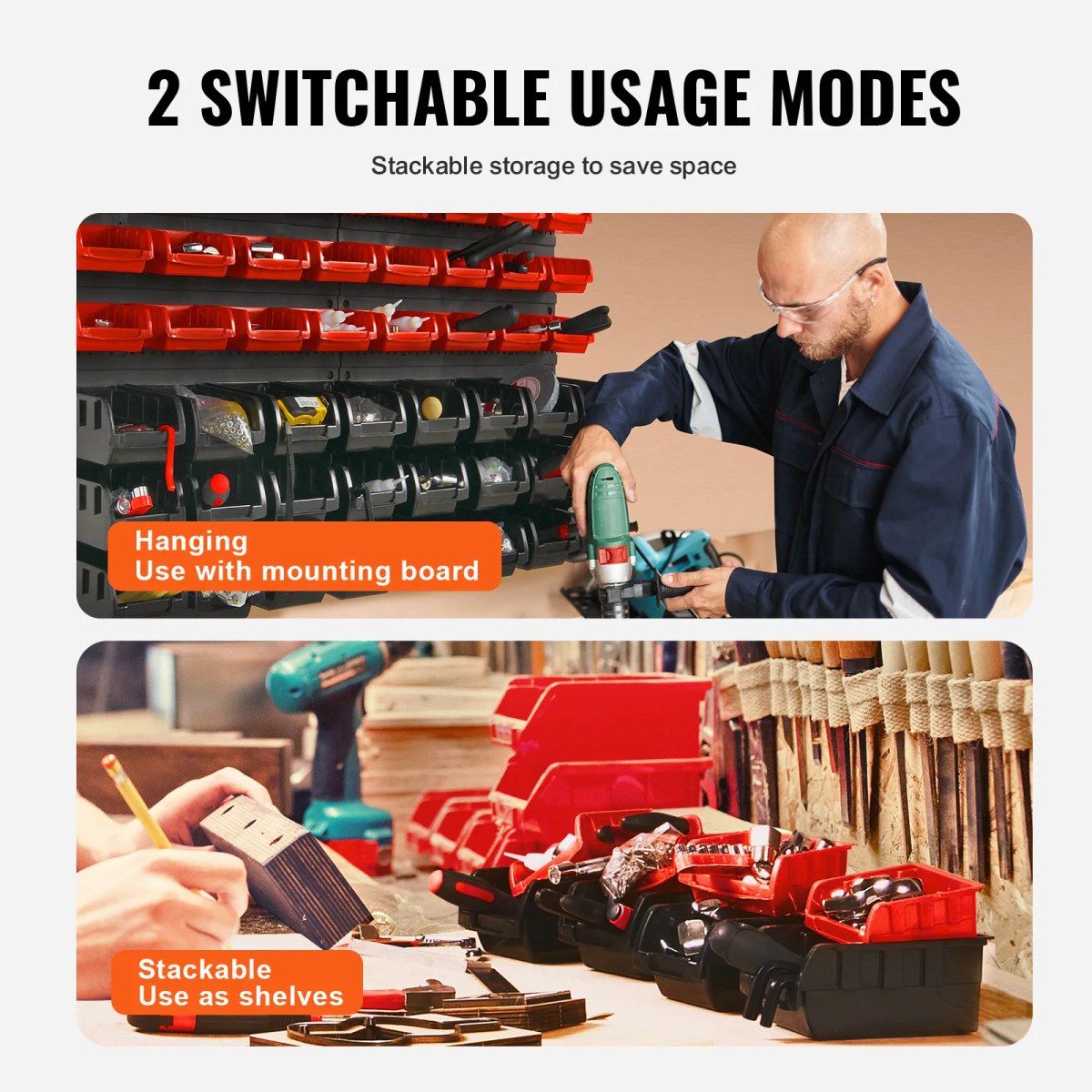 Wall-Mounted Storage Bins Set for Garage and Workshop 4